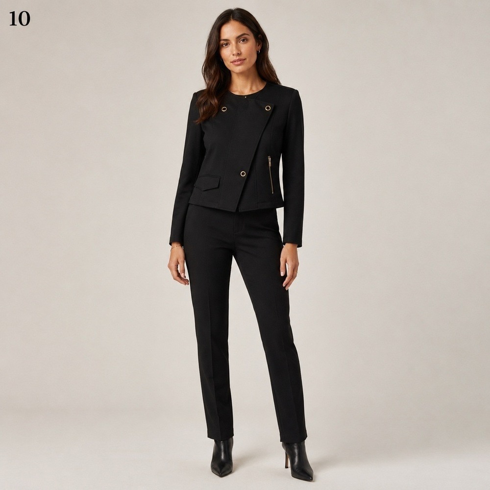 cAbi Asymmetrical Moto Jacket Womens Small Black Ponte Knit Rayon‎ Pocket